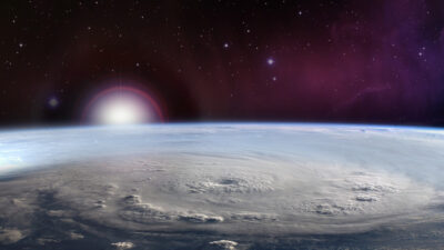 Terre vue de l'espace avec un ouragan